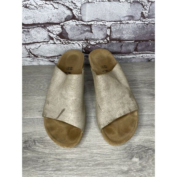 Papillio Birkenstock Metallic Silver Shimmer Cork Wedge Slide Sandals Women 40EU - Picture 16 of 16